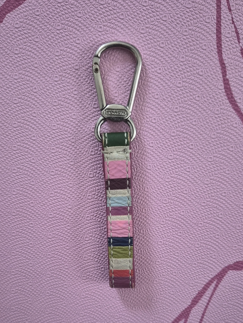 Vintage Coach Y2K Multicolor Striped Leather Key & Card Holder with Silver Clip
